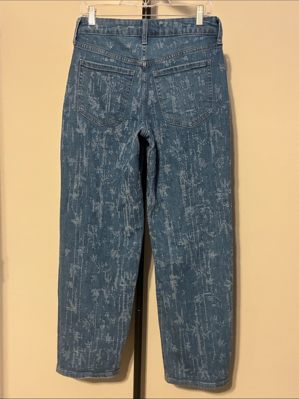 Old Navy High Rise OG Loose Blue Matrix Texture Straight Leg Stretch Jeans Sz 6 - Picture 4 of 7